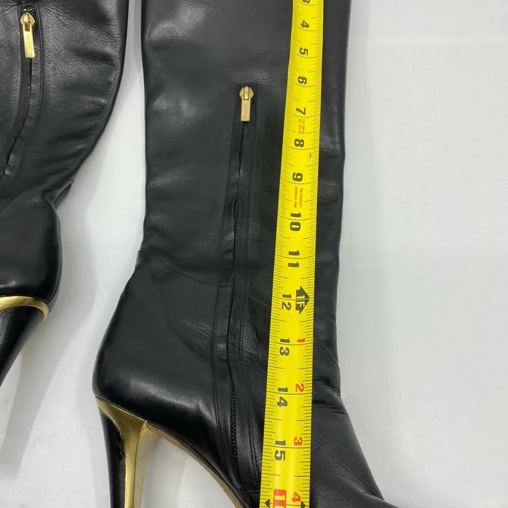 JIMMY CHOO Black Leather Knee high boots 7.5 - Picture 7 of 12